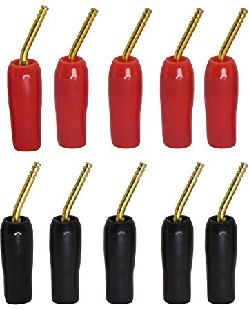 CERRXIAN Gold Plated 2mm Banana Plug Screw Type Audio Speaker Cable Connector Adapter(Black & Red,10-Pack)