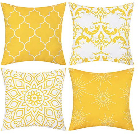 Alishomtll 4er Set Dekorative Kissenbezug Outdoor Kissenbezug Zierkissenbezug Muster Kissenhülle für Couch Zimmer Polyester 40 x 40 cm, Gelb