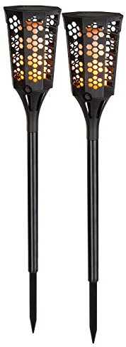 Lunartec LED Fackeln: 2er-Set LED-Solar-Gartenfackeln mit Flammen-Effekt und Akku, 78 cm (Solar Garten Flammen Fackeln, Lampe)