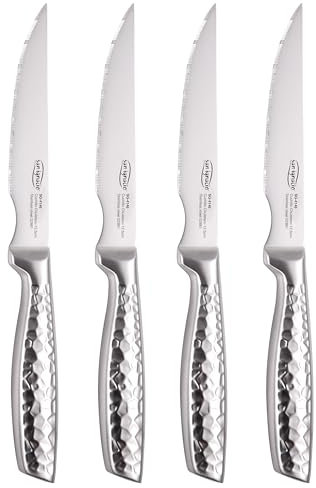SAN IGNACIO Origen | Set de 4 Couteaux à Steak | Fabriqués en acier inoxydable | Longueur : 12,5 cm | Finition satinée | Ensemble de Couteaux | Manche léger et Ergonomique