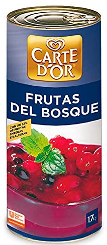Frutas del Bosque Carte D´Or - Guindas, Grosellas, Fresas y Frambuesas- 53% de Frutas Enteras en Almíbar - Bote de 1 Kg