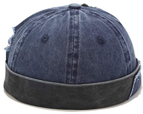 HINGTAT Dockerkeps justerbar skärmlös keps retro rullad manschett hamnhatt arbetare sjöman keps mössa dödskalle dockerhatt med justerbar, Marinblått Xsp, en storlek