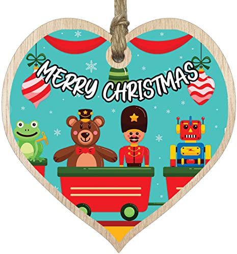 Stuff4 Placa Colgante de Madera con Forma de corazón para árbol de Navidad, Juguetes de Navidad, Letrero de Corazones de Madera Clara, Regalos Festivos para niños, Hombres, Mujeres y familias