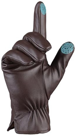 MGGMOKAY Herren Lederhandschuhe Touchscreen Kaschmir gefüttert,Braun,L