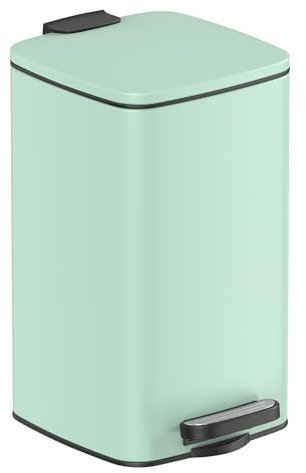 SONGMICS Bathroom Bin, 8L Small Bin, Pedal Toilet Bin for Small Spaces, Soft-Close Lid, Steel, Mint Green LTB590C0802