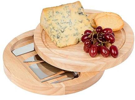 Innoteck Essentials Round Cheese Board with 4pc Set - Rubberwood Board for Cheese, Fruit, Vegetables, & Meat - Ideal for Picnics and Parties