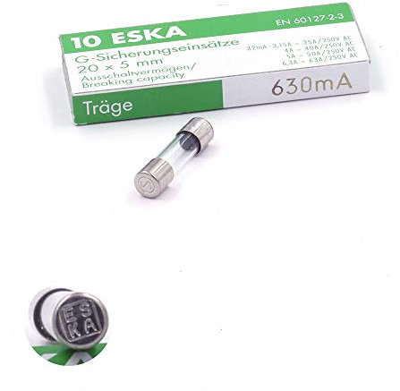 Fusible temporise (T) en verre 630mA/250VAC 5x20mm (Boite de 10 Fusibles)