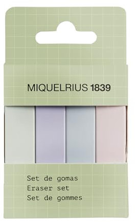 Miquelrius - Set di gomme da cancellare, confezione da 4 gomme colorate pastello, dimensioni 74 x 15 x 10 mm, collezione Back2Basics