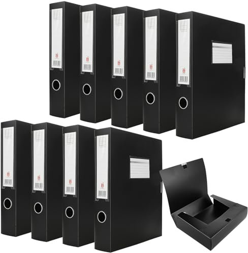CYEER Aktenbox aus Kunststoff, A4, 75 mm Rücken, A4, Kanzleipapier, passend für A4-Archivierungsbox, Dokumentenbox für Büro, Schule, Schwarz, 10 Stück
