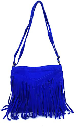 Chenoa Tasche aus Veloursleder mit Fransen, königsblau