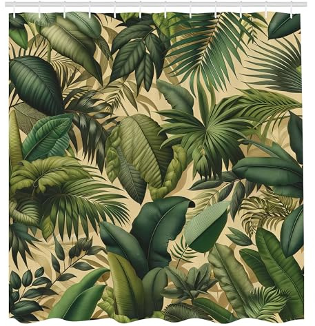 ABAKUHAUS Verde Tenda da Doccia, Design Monocromatico dello Spazio Esterno Atmosfera Stellata con, decorazioni per il bagno in tessuto con ganci, 175 cm x 240 cm, Kaki Verde Azzurro Marrone Pallido