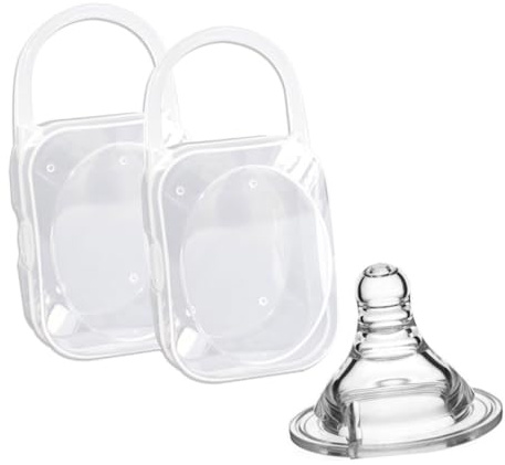 BESTonZON 2 Pièces tétine fitness brosette dentaires healthy accessoires bébé fixé récipient trousse bebe accessoires poupons étanche à la poussière Boîte doigtier mamelon de bébé blanche