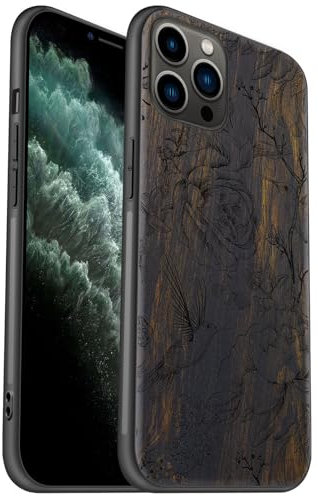 Carveit Coque en Bois pour iPhone 11 Pro Étui Protection Artistique Cover TPU Souple de téléphone Antichoc Compatible avec Apple 11 Pro Etui (Bois Sombre-La Danse de la Vie et de la grâce)