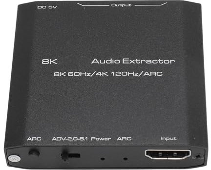 HDMI Audio Extractor 4K 120Hz 8K 60Hz, 8K Audio Extractor HDMI Sound Extractor Adapter EDID Setting HD Optical SPDIF 3.5mm Sound Converter for PCs, Laptops