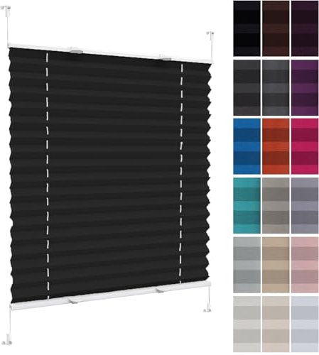 Faltrollo, Sichtschutz Plissee Klemmfix Rollos 22 x 40 cm, Plissee Ohne Bohren Nach Maß, Klemmen Plissees Sichtschutz Fenster, Plisseerollo Rollo Jalousie, für Fenster & Tür, Schwarz