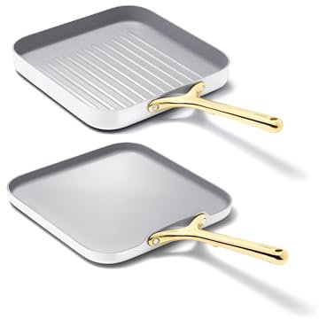 Caraway Griddle Pan & Grill Pan Duo - Non-Stick Ceramic Coated - Non Toxic, PTFE & PFOA Free - Oven Safe & Compatible with All Stovetops – White