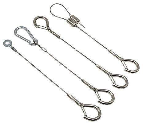 OZXJW 2 Stück 2 mm Edelstahl-Drahtseil-Sling-Federhaken, Fallschutz-Sicherheits-Lanyard mit starker Tragfähigkeit, kann in jeder Länge angepasst Werden(C X2PCS,2M)