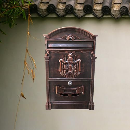 YZMJXNYY Vintage Wandbefestigung Briefkasten, Postkasten Briefkästen Standbriefkasten, Postbox mit Schloss, Wetterfester, Modernes Design, Einfache Montage(Red Bronze)