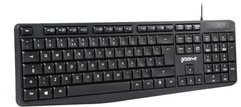 groov e Wired Full-Size Keyboard - Computer Accessories for Laptops and PCs, Ergonomic Design, Silent Keys, USB Connection, Qwerty Keyboard - Black