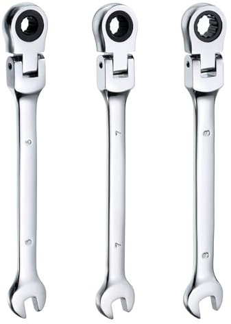 QUARKZMAN Set di 3 Chiavi a Cricchetto Flessibili 6/7/8mm Testa Girevole a 180° Chiavi a Cricchetto Metriche Combinazione 72 Denti Acciaio al Cromo Vanadio Estremità Aperta per Dadi Bulloni
