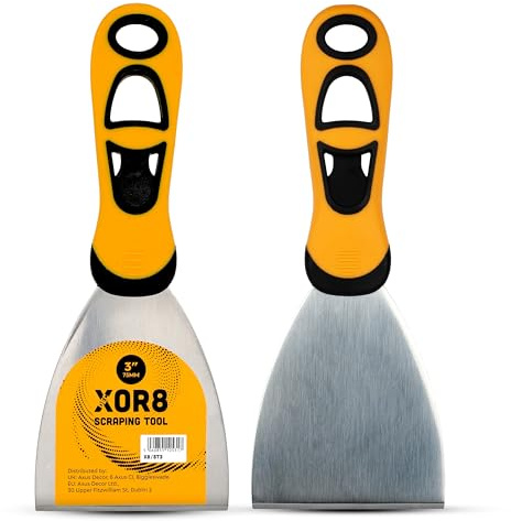 XOR8 Raschiatore – Lama in acciaio inox rettificata di precisione da 75 mm con impugnatura morbida impugnatura ergonomica per raschiare, rimuovere vernice, adesivo e calafataggio senza sforzo in spazi