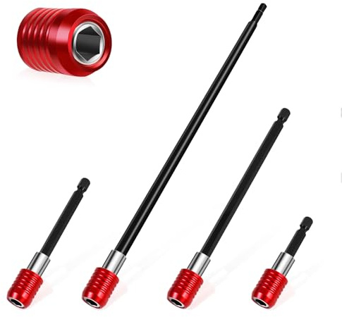 2/4/6/12'' Drill Bit Extension with Magnetic Bit Holder, 1/4'' Hex Drill Extension Bit Holder for Impact Driver, Cr-V Steel Quick Release (4PCS)