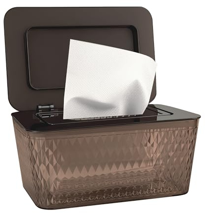 1 Pack Wet Wipes Dispenser, Wipes Holder, Tissue Box Holder, Urincros Sturdy Plastic Wipes Box for Baby, Office, Living Room, Toilet. Large Size (Holds up to 80 Standard Wipes), Brown
