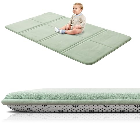 BYBYME 3cm Dicke Faltbare Krabbelmatte Baby, 80x150cm Spielmatte mit Rutschfester Unterseite, Weiche Bodenmatte aus Memory-Schaum für Babys, Kinder & Kleinkinder, Ideal für Wohnzimmer & Yoga, Grün