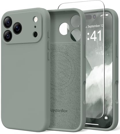 SuydanBox Magnetic for iPhone 17 Pro Case, Compatible with MagSafe, [Full Camera Protection][Screen Protector] Silicone Shockproof Protective Phone Case for iPhone 17 Pro 6.3, Calke Green