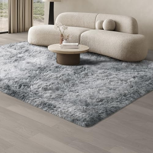 JOJOSEE Hochflor Teppich Wohnzimmer 140 x 200 cm Hellgrau | Anti-Rutsch Wohnzimmerteppich Waschbarer Flauschiger Teppich für Schlafzimmer & Kinderzimmer