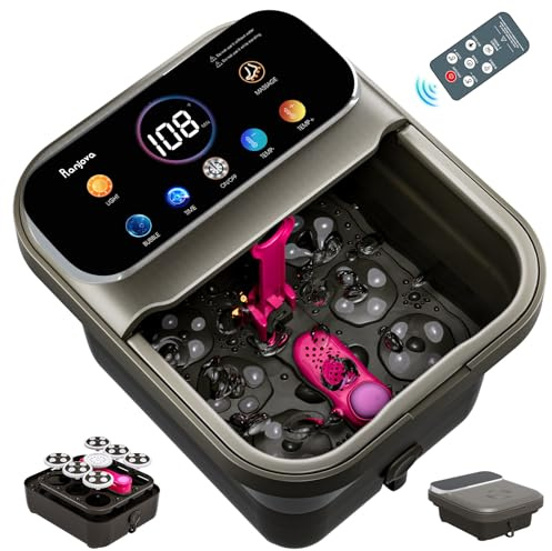 Ranjova Foot Spa Electric Rotary Massage, with Touchscreen Pro Color Display, Collapsible Foot Bath with Heat, Bubble,Remote Control, Temp Control, and 24 Motorized Shiatsu Massage Balls (Dark Grey)