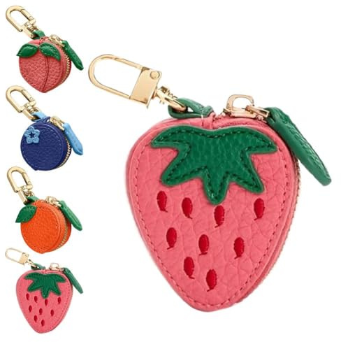 Geldbörse mit Erdbeer-Obst-Anhänger, niedlicher Schlüsselanhänger, Mini-Tasche, Geldbörse, adrette, ästhetische Sachen, Geschenk für Mädchen und Frauen, erdbeere, Eine Größe, Niedlich