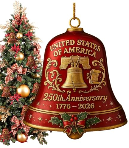 Decorazione natalizia a campana, decorazione patriottica in metallo, 4 x 4 x 6 cm, accento multifunzionale da appendere, 1 pezzo, rosso, bianco, blu, per porte interne ed esterne, cortile, soggiorno