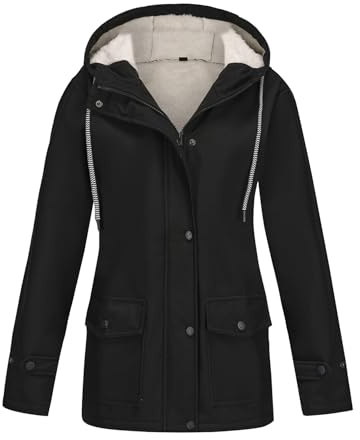 Ynport Crefreak Chaqueta Impermeable para Mujer con Forro Polar, con Capucha, Ligera y Cálida, Chaqueta de lluvia de Invierno con Cierre de Cremallera, Cortavientos para Exteriores