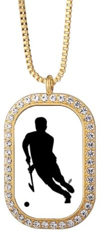 Halskette mit Anhänger für Hockey-Sport, Laufen, Sportunterricht, Diamantkristall, goldener Schmuck