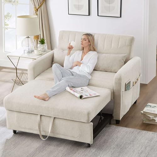 SHAIRMB Zweisitzer Sofa mit Schlaffunktion, Klappsofa mit Verstellbare Rückenlehne, Schlafcouch Ausziehbar, Bettcouch Schlafsofa mit Bettkasten, Kleine Sofas für Kleine Räume