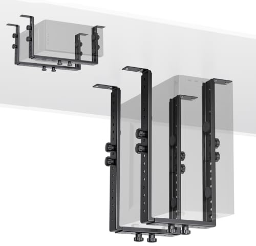 PC Halterung unter Schreibtisch, Heavy Duty PC Halterung Schreibtisch mit Verstellbarer Höhe und Breite, Vertikale/Horizontale PC Halter, Platzsparend für Zuhause und Büro, bis zu 35 kg