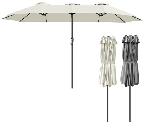 Vkechh Sonnenschirm 375 x 197cm,Gartenschirm mit Kurbel,Doppelsonnenschirm,ohne Ständer,UV Schutz 50+,windfest Kurbelschirm Sonnenschutz für Balkon Garten,Beige