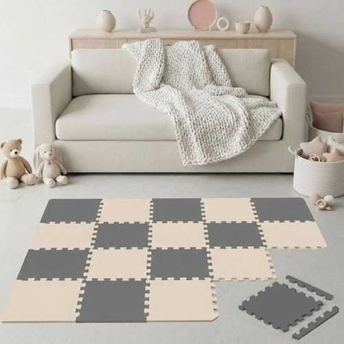 LittleTom Spielmatte Baby Puzzlematte mit Rand - 18 Matten je 30x30 cm Krabbelmatte 180x90 cm Bodenmatte Kinder - Puzzle Teppich Kinderzimmer - EVA Schaumstoff Bodenschutzmatte Spielteppich - BPA-frei