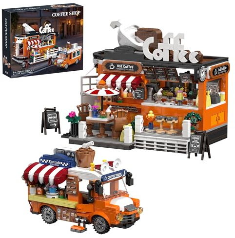 TYCOLE City Coffee House Building Set, Cafe Shop with Coffee Cart, 1185 Pcs | STEM Construction Toy, Street View Architecture Model, Home Decor, Birthday & Christmas Gift for Adults, Teens & Kids 6+