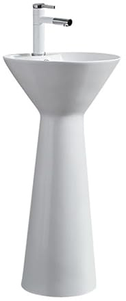 Lavabo sur pied moderne et minimaliste pour salle de bain, lavabo colonne en céramique blanche, lavabo monobloc avec kit de vidange et robinet, design élégant pour espaces contemporains