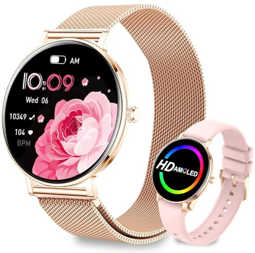 Smartwatch Donna,8mm Ultra Sottile,1.32 AMOLED Smart Watches con 7 Giorni di Batteria,Chiamate BLE5.3,Frequenza cardiaca, SpO2, Sonno, Contapassi,IP68 Orologio Fitness per Android/iOS,Oro Rosa