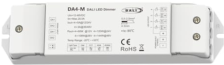 LED Dimmer DALI 4 Canali, Dimmerabile Con Pulsante NO, Push Dim, DALI-2, PWM, 1 Indirizzo, DT6 DT8 per Strisce LED Monocolore CCT RGB RGBW, 4X5A@12V/24V, 4X3A@36V/48V
