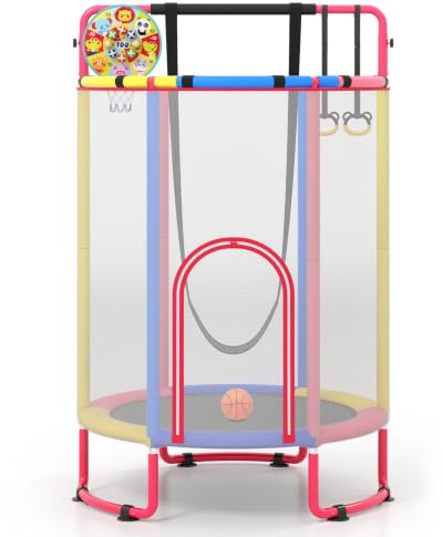 GOPLUS Kindertrampolin Ø 140 cm mit Sicherheitsnetz & Randabdeckung (Bunt)