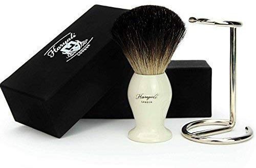 Reines Schwarz Dachshaar Rasierpinsel in Elfenbeinweiß Farbe Basis mit Bürste Ständer/Halter Kommt mit der Designer Box Geschenkideen für Herren