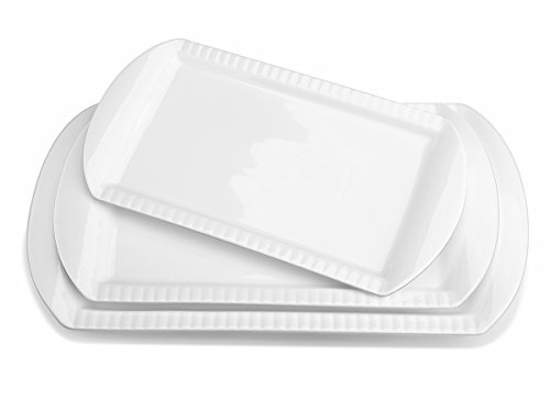 LIFVER Extra Large Serving Platters, 16/14/12 Ceramic Rectangle Serving Trays, Serving Dishes for Entertaining, White Platters for Serving Food Party, Turkey Platter for Thanksgiving, Set of 3