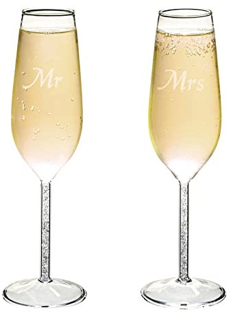 Juvale Ensemble de 2 Flûtes de Champagne de Mariage - Lot de Deux Verres à Champagne Gravés Mr et Mrs