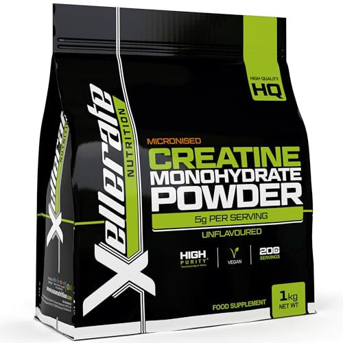 Creatine Monohydrate Powder Micronised - 1KG - 200 Servings - 7 Month Supply - Vegan, Finest Grade, Pure & Unflavoured - Ideal for Pre and Post Workout Routine - Made in The UK - Xellerate Nutrition