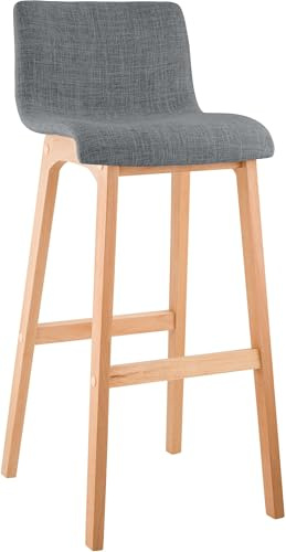 CLP Barhocker mit Lehne Hover, Barstuhl gepolstert mit Sitz aus Stoff, Thekenhocker mit Gestell aus stabilem Buchenholz, Farbe:hellgrau