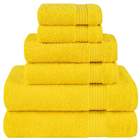 Cotton Paradise 6 Piece Towel Set, 100% Cotton Soft Absorbent Turkish Towels for Bathroom, 2 Bath Towels 2 Hand Towels 2 Washcloths, Yellow Towel Set